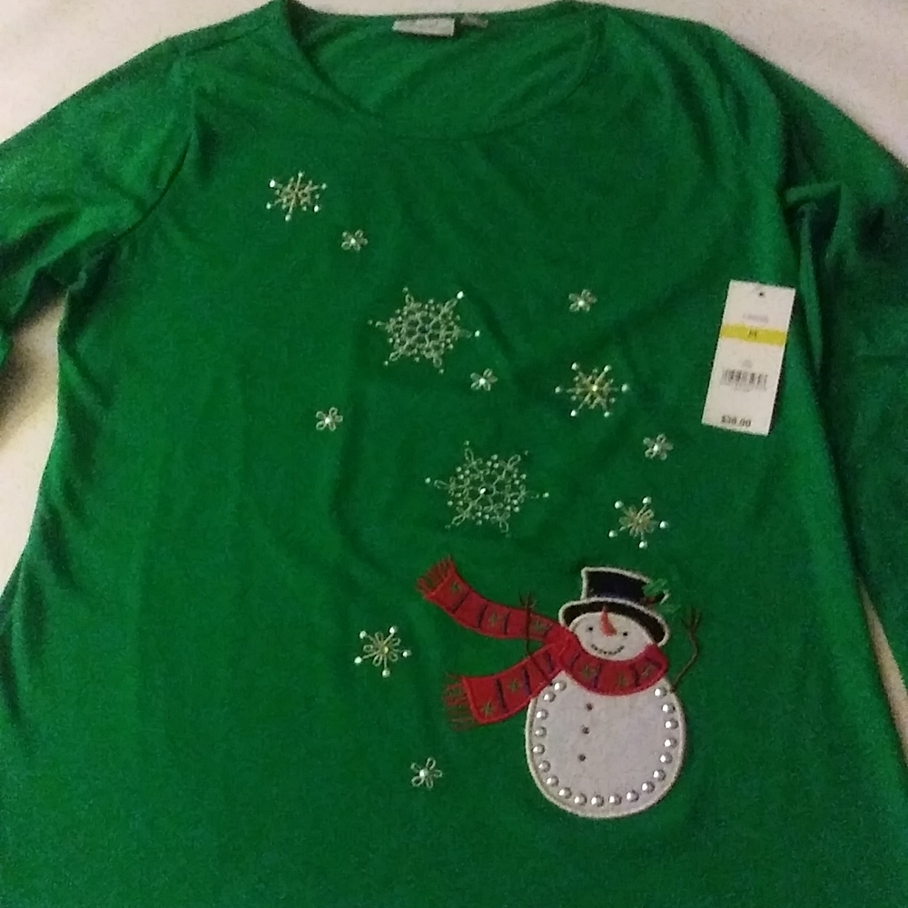 KIM ROGERS * Long Sleeve Snowman Tee NWT